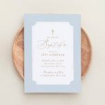 Invitation Élégant Baptême Garçon Croix Bleu Or<br><div class="desc">Famille Invitation et amis pour célébrer un baptême avec cette élégante invitation,  avec un arrière - plan bleu clair et la typographie or.</div>