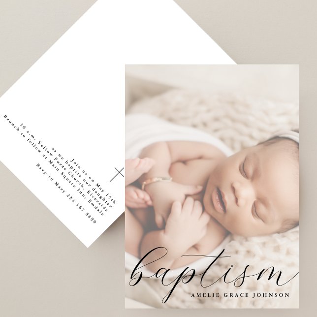 Invitation Élégant baptême photo floue simple (Créateur téléchargé)