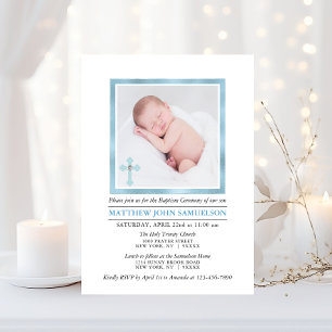 Invitation Élégant BAPTISME CHRISTENING Blue Boy   PHOTO