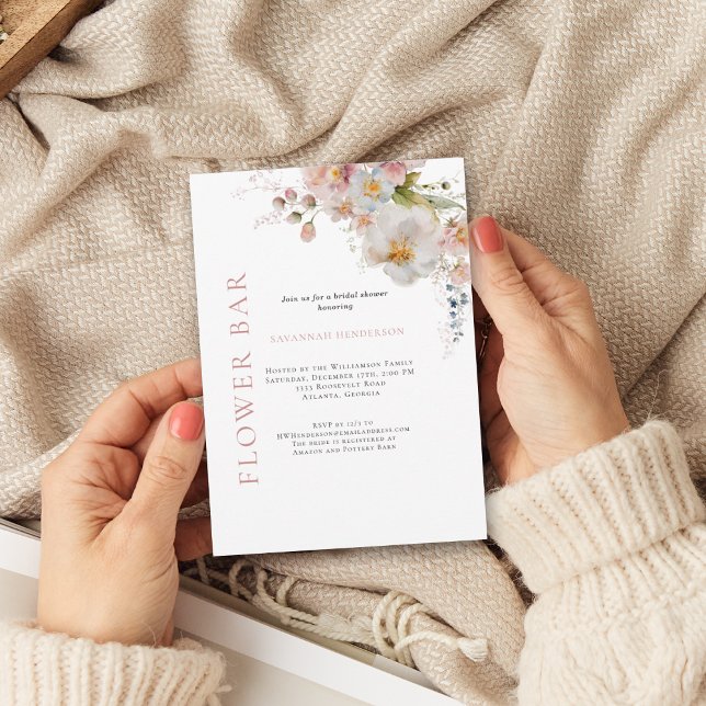 Invitation Élégant bar à fleurs rose Fête des mariées florale (Créateur téléchargé)