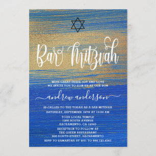 Invitation Elégant Bar Bleu Et Or Mitzvah