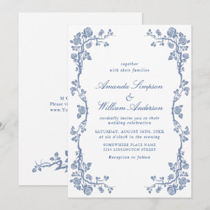 Invitation Élégant Baroque Bleu Jardin Floral Mariage Françai