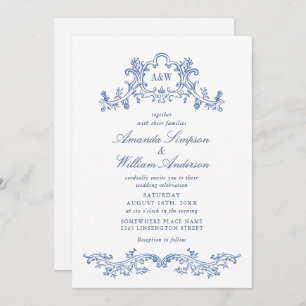 Invitation Elégant baroque Dusty Blue Classy Mariage