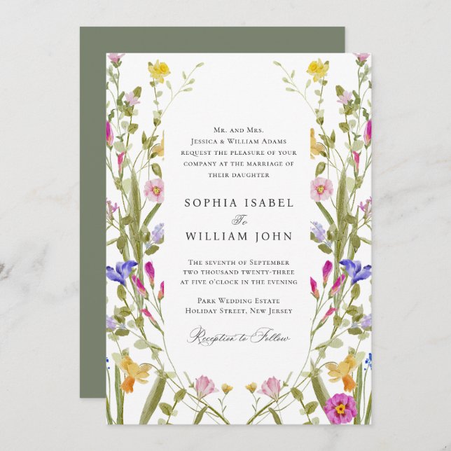 Invitation Elégant baroque Jardin Français Mariage Floral (Devant / Derrière)