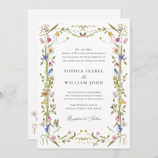 Invitation Elégant baroque Jardin Français Mariage Floral (Devant / Derrière)