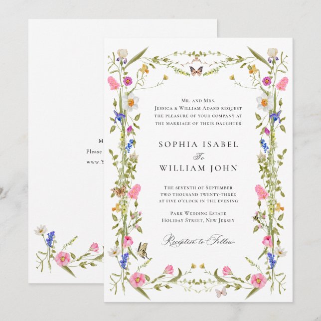 Invitation Elégant baroque Jardin Français Mariage Floral (Devant / Derrière)