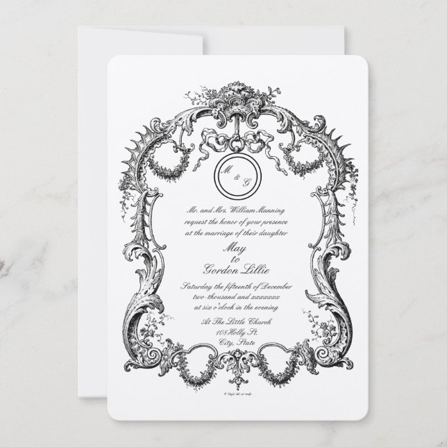 Invitation Elégant Baroque Rococo 1746 Mariage Frame Border (Devant)