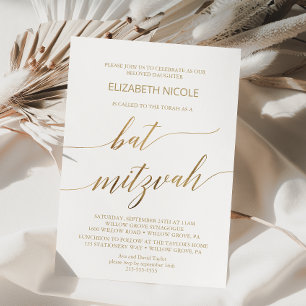 Invitation Élégant Bat mitzvah de calligraphie or