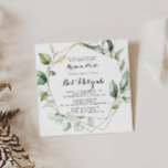 Invitation Elégant Bat mitzvah de verdure or géométrique<br><div class="desc">Cette invitation à la bat mitzvah de verdure dorée géométrique et élégante est parfaite pour un bat mitzvah moderne. Le design est orné de feuilles d'eucalyptus verts peints à la main et ornés d'un cadre géométrique doré.</div>