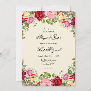 Invitation Élégant Bat mitzvah floral