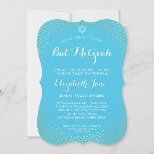 Invitation ELÉGANT BAT MITZVAH mini rustique confetti d'or aq