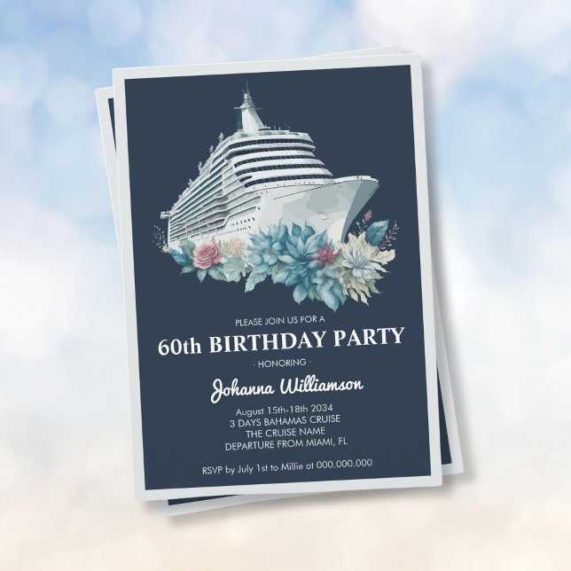 Invitation Elégant bateau de croisière Voyage femmes 60e anni (Elegant Cruise Ship Trip Women 60th Birthday Party Invitation
)