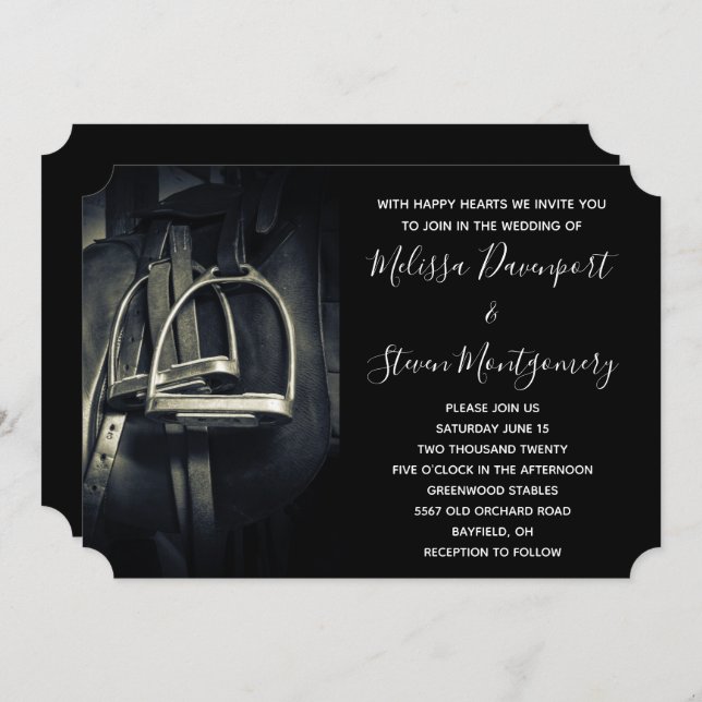 Invitation Élégant bâton d'argent sur selle d'équitation angl (Devant / Derrière)