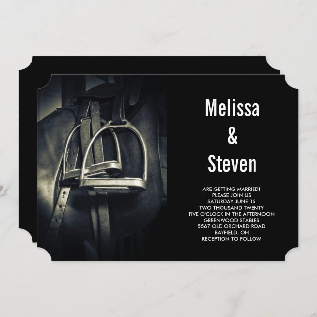 Invitation Élégant bâton d'argent sur selle d'équitation angl (Devant / Derrière)