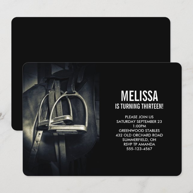 Invitation Élégant bâton d'argent sur selle d'équitation angl (Devant / Derrière)