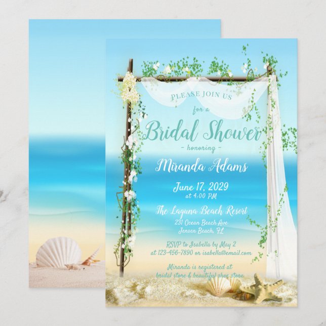 Invitation Elegant Beach Arbor Bridal Shower (Devant / Derrière)