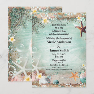 Invitation Elégant Beach Sea Starfish Pearls Fiançailles Phot
