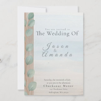 Invitation Elegant Beach with Soft Blue Wash & Sand Dollar In