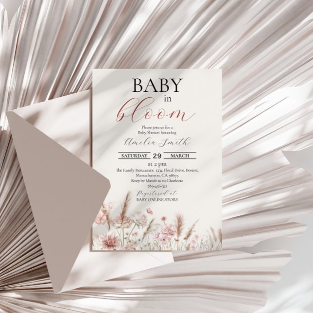 Invitation Élégant bébé beige floral en fleurs douche (Créateur téléchargé)
