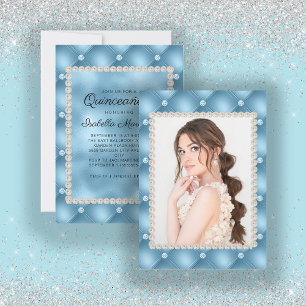Invitation Elégant bébé bleu Quinceañera Photo Perles Bijoux