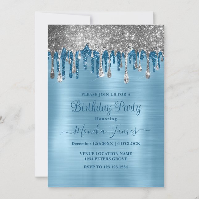 Invitation Elégant bébé Blue Sparkle Parties scintillant gout (Devant)