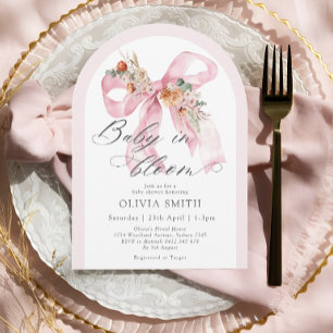Invitation Élégant bébé bow rose floral dans le Baby shower e