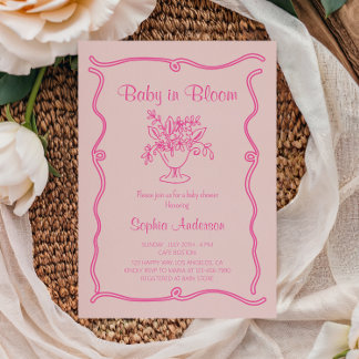 Invitation Élégant bébé en fleur Baby shower floral rose