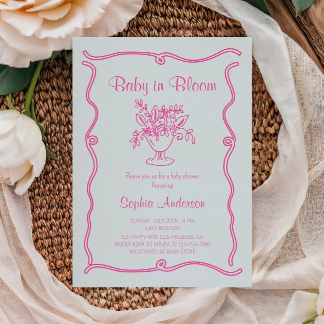 Invitation Élégant bébé en fleur Baby shower floral rose (Créateur téléchargé)