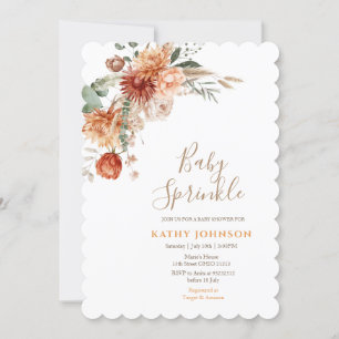 Invitation Élégant Bébé Sprinkle Terracota Baby shower Floral