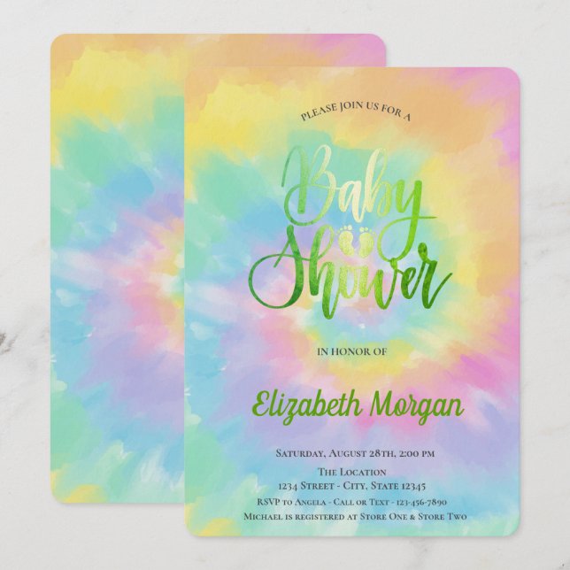 Invitation Élégant bébé tie-dye pour la douche de bébé  (Devant / Derrière)