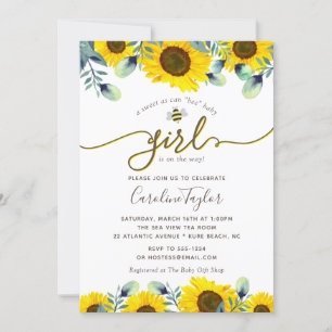 Invitation Elégant Bee Sunflowers Fille Baby shower