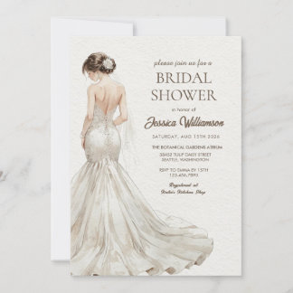 Invitation Élégant Beige Brun Mariage de la Mariée Enterremen