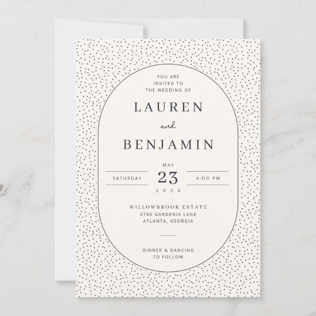 Invitation Elegant Beige Dotted Border (Devant)