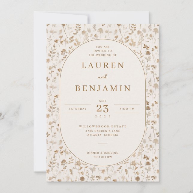 Invitation Elegant Beige Floral Botanical (Devant)