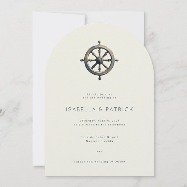 Invitation Elegant Beige Nautical Ship Wheel (Devant)