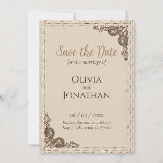 Invitation Elégant Beige orné mariage Enregistrer la date