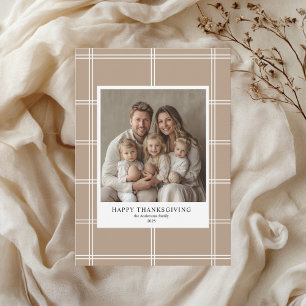 Invitation Elégant Beige Plaid Thanksgiving Photo de famille