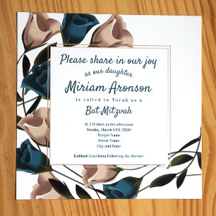 Invitation Elégant Beige Turquoise Rose Bat mitzvah Invitatio
