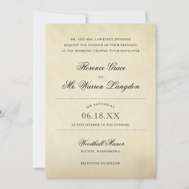 Invitation Élégant Beige Vintage Papier Mariage victorien (Devant)