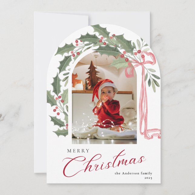 Invitation Elegant Berries Arch Photo Christmas Holiday Card (Devant)