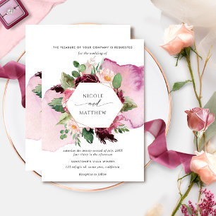 Invitation Elégant Berry Burgundy et Blush Floral Mariage