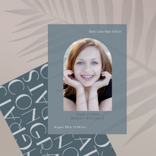 Invitation Élégant Big Type Photo Graduation Bleu
