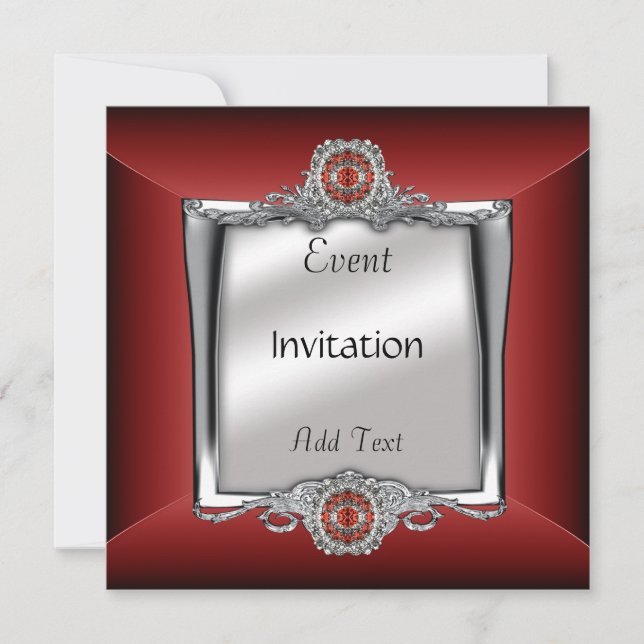 Invitation Élégant Bijou Argent Rouge (Devant)
