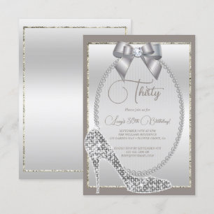 Invitation Elégant bijou d'argent Bow & Stiletto Anniversaire