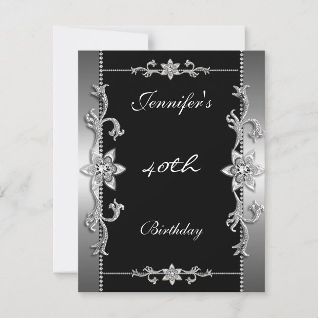 Invitation Élégant bijou d'argent noir 40e (Devant)