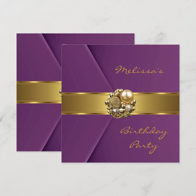 Invitation Élégant bijou Faux Velvet rose mûre doré (Devant / Derrière)