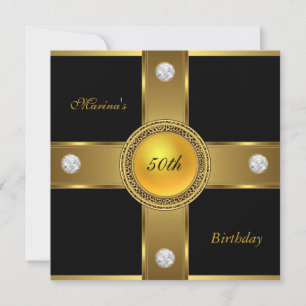 Invitation Élégant Bijou Noir Or Diamant 50e Anniversaire