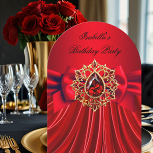 Invitation Elégant bijou rouge Bow fête d'anniversaire