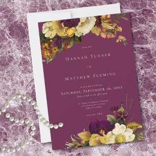 Invitation Élégant Bijou Vintage Floral Vin Mariage Moody