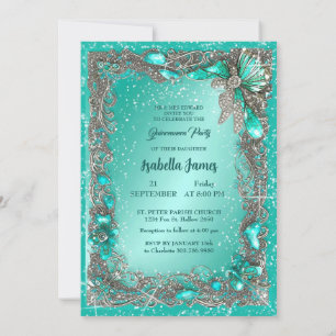 Invitation élégant bijoux en argent turquoise mis 15e anniver